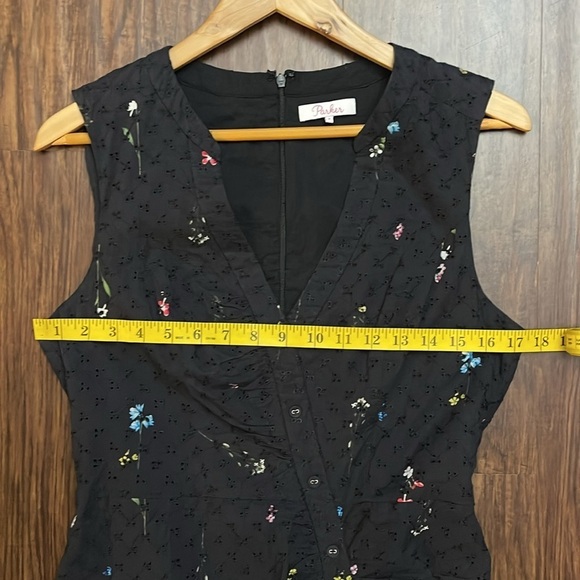 Parker Candy Ruched Floral Embroidered High Low Dress In Black Gigi 8 - Picture 9 of 16